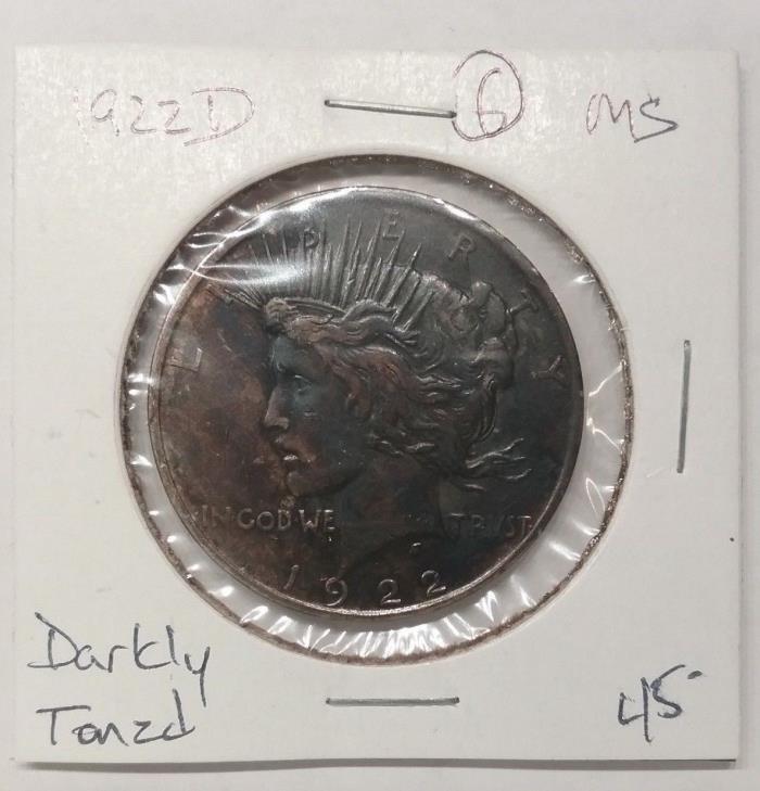 1922 D  MS (Darkly Toned) Peace Dollar Early Liberty 90% Silver Coin #6