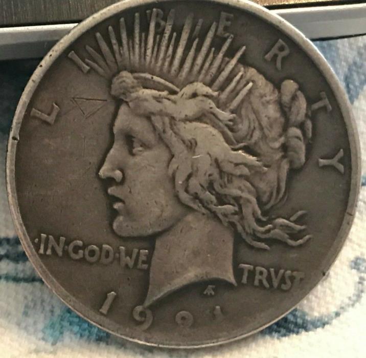 1921 Peace Silver dollar high relief toned