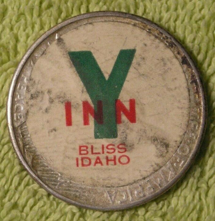 Y Inn sticker dollar on 1926 Peace dollar Bliss Idaho