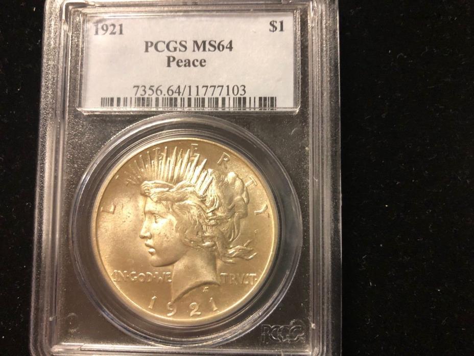 1921-P HIGH RELIEF PEACE SILVER DOLLAR, PCGS CERTIFIED MS-64, LUSTROUS WHITE BU