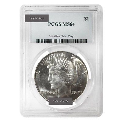 Silver Peace Dollars PCGS MS 64 (Random Year, 1921-1935)