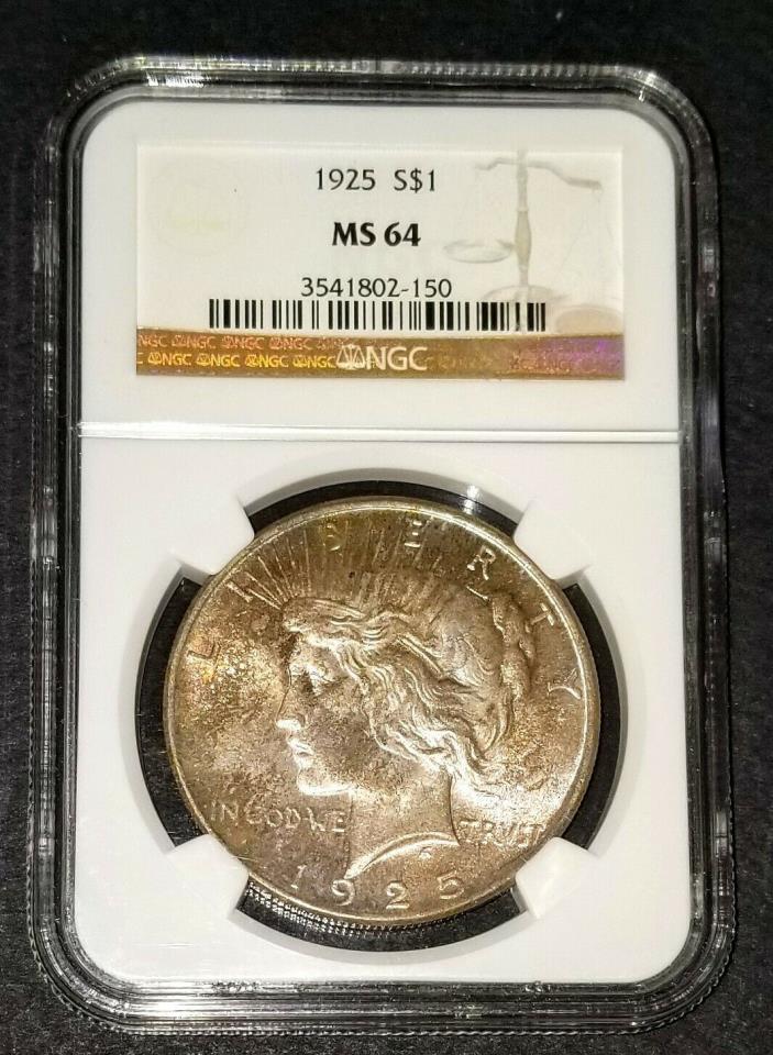 1925 P Silver Peace Dollar MS64 Beautiful Toning Obverse & Reverse