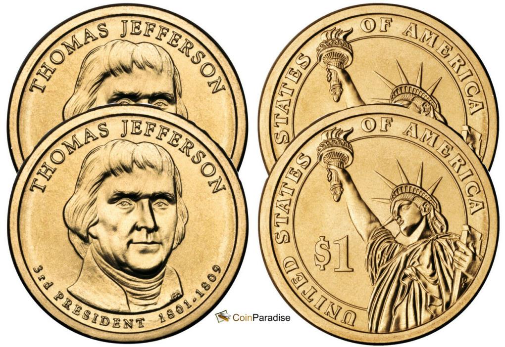2007 P & D BU Thomas Jefferson Dollars from US Mint Roll CP2277