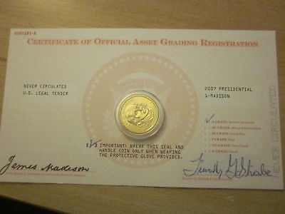 Uncirculated 2007 Presidential Gold One Dollar Coin - Madison
