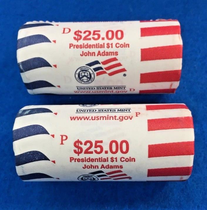2007 John Adams P + D Unopened U.S. Mint Wrapped Dollar $50 Roll Set