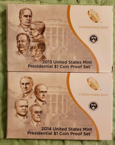 2013 & 2014 Proof Presidential Dollar Mint Sets with Boxes and COA #198