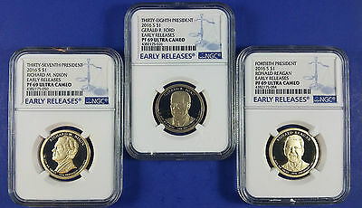 2016 S PRESIDENTIAL DOLLAR 3 COIN SET NGC PF69 EARLY RELEASES WITH BLUE LABEL