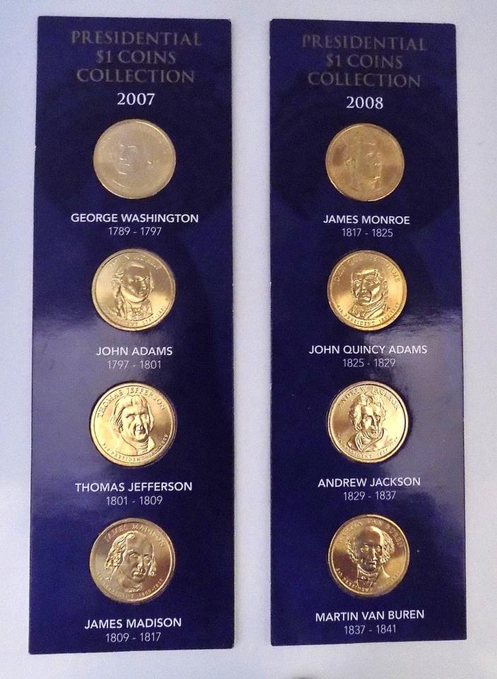 2007 AND 2008 PRESIDENTIAL GOLDEN DOLLAR SETS IN MINT ISSUED CARD HOLDERS