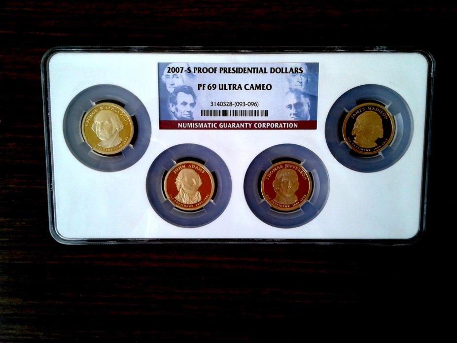 2007 S $1 Presidential Proof Dollars 4 Coin Set NGC PF69 Ultra Cameo