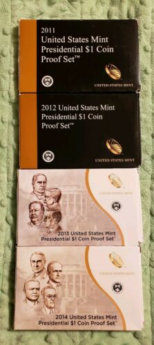 2011 2012 2013 2014 Proof Presidential Dollar Coin Sets with Boxes and COA #160