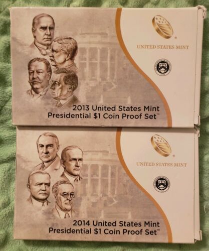 2013-S & 2014-S Proof Presidential Dollar Mint Sets with Boxes and COA #31