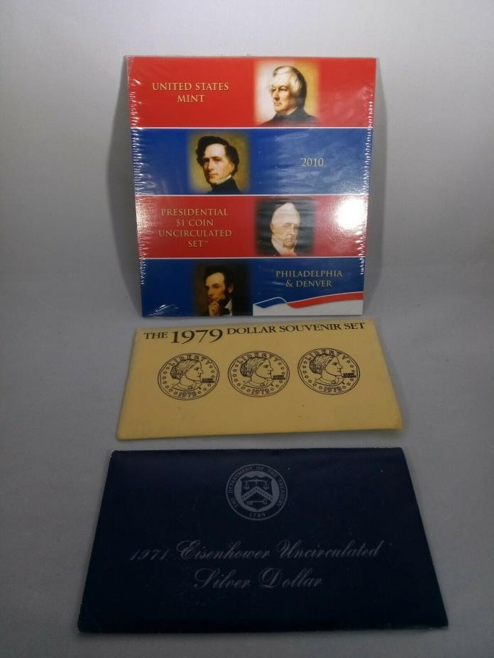 3 US Mint Unc 1 Dollar Coin Sets sealed 2010 Presidential 1971 Silver Ike  Susie