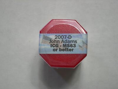 2007-D ADAMS 20 COIN DOLLAR ROLL GRADED BY ICG- MS63 OR BETTER SEALED