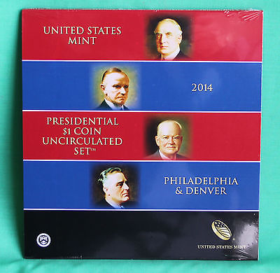 2014 Presidential $1 Coin Uncirculated Set 8 Golden BU Dollars US Mint SEALED
