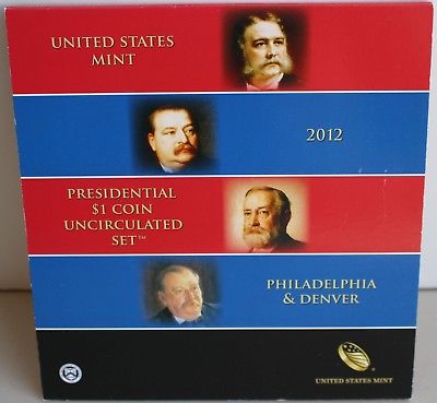 2012 Presidential $1 Coin Uncirculated Set 8 Golden BU Dollars US Mint Opened