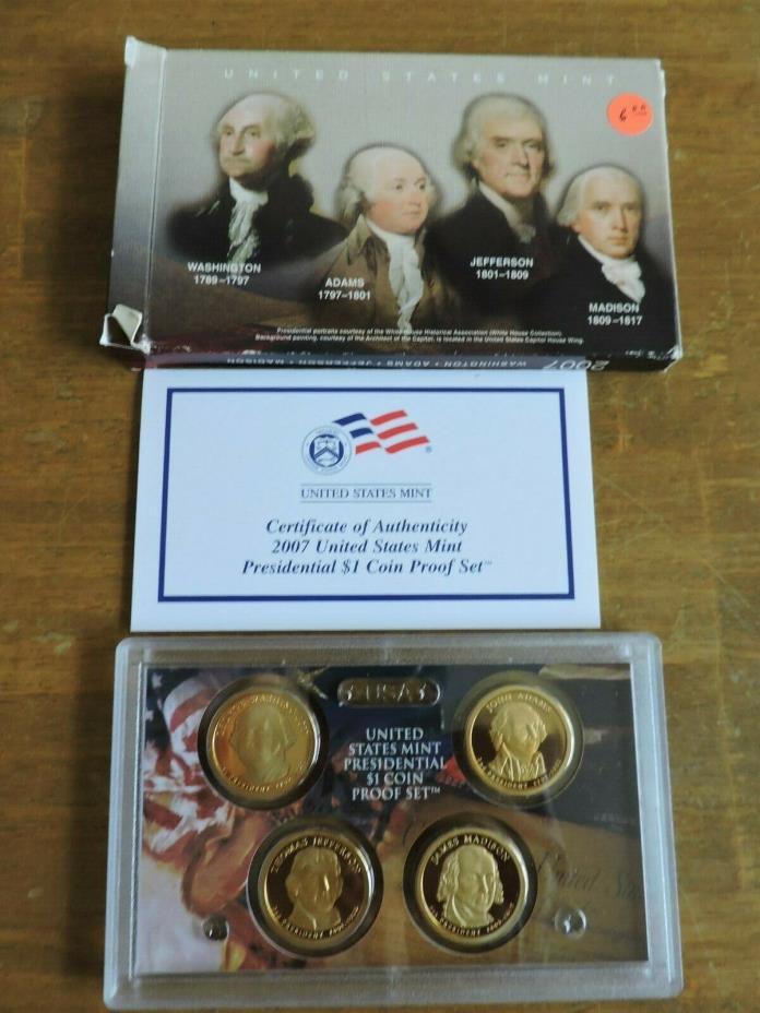 2007 S Proof Presidential Dollar Set with Box & COA # 5  free shipping