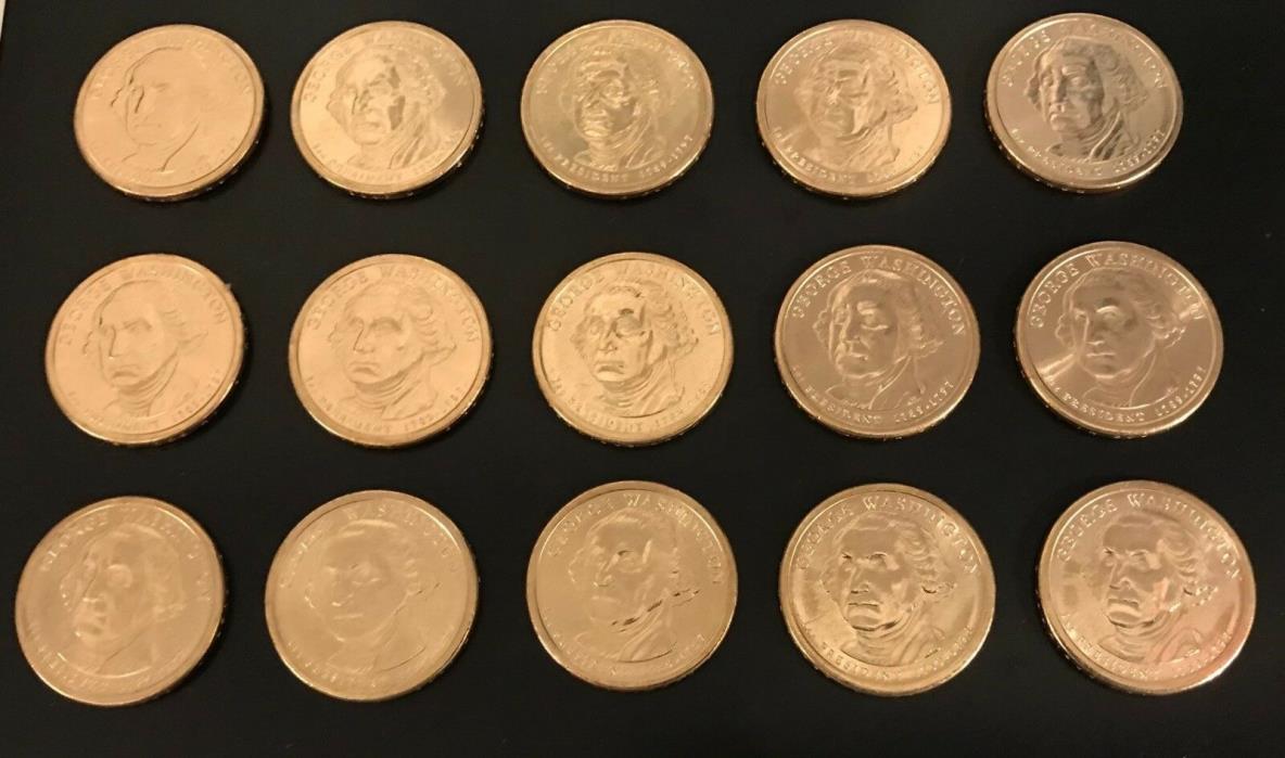 2007 - D George Washington Presidential Dollar Coins $1 - 15 Coins