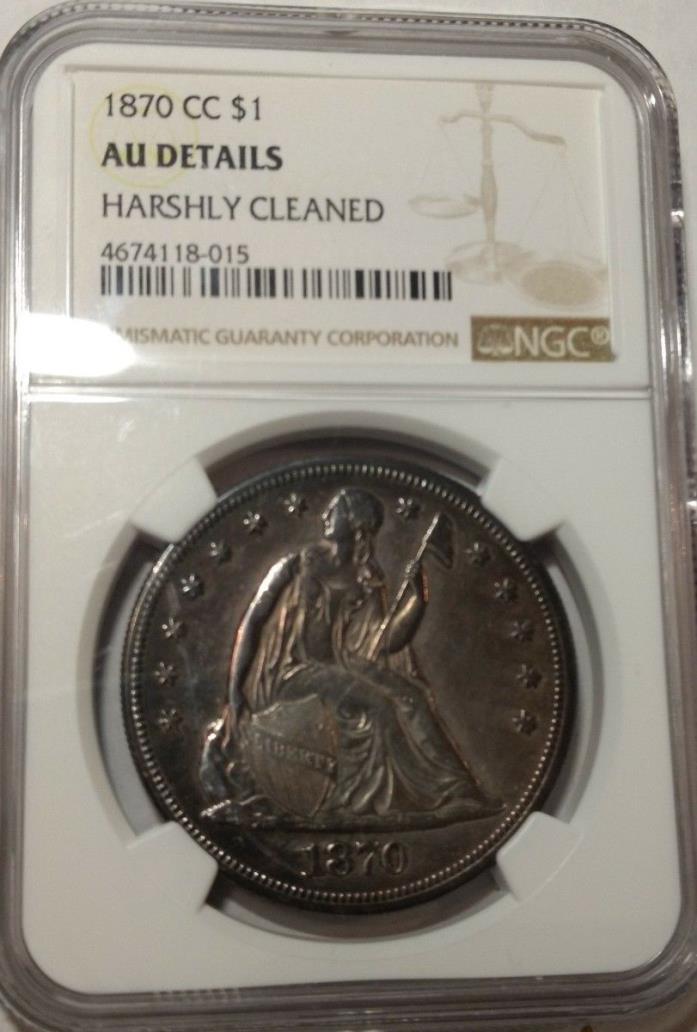 1870-CC Seated Liberty Silver Dollar. NGC AU details. LOW mintage Carson City.