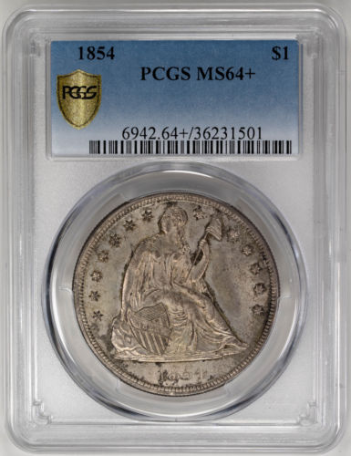 1854 $1 Seated Liberty Dollar PCGS MS64+