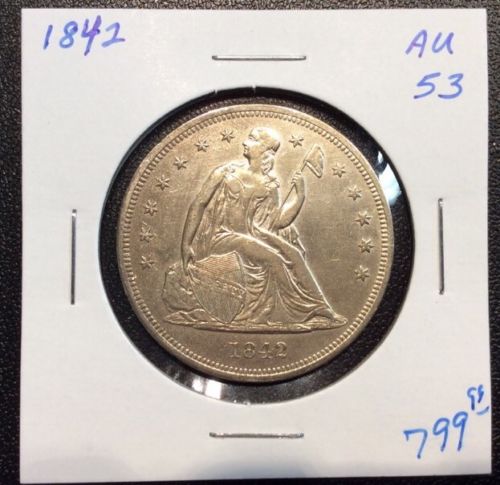 1842 Seated Liberty Silver Dollar AU+