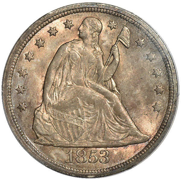 1853 $1 Liberty Seated Dollar OC-1,R.2 PCGS MS64 CAC