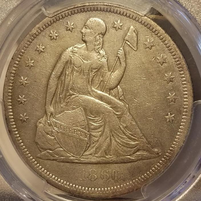 1860-O Seated Liberty Silver Dollar PCGS XF Details Rare Early Date Coin CLEANED