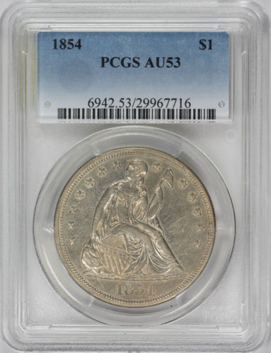 1854 $1 Liberty Seated Dollar PCGS Certified AU53