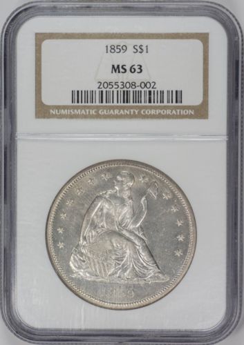 1859 $1 Liberty Seated Dollar - NGC MS63