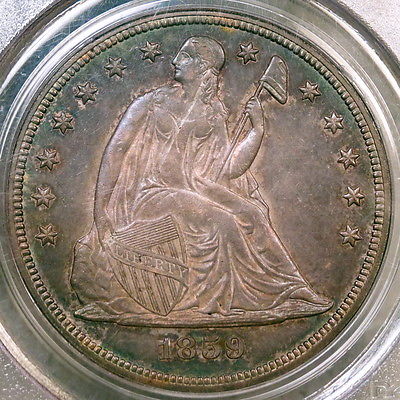 1859-S Seated Liberty Dollar, Rare San Francisco Mint Coin, Old PCGS AU-58