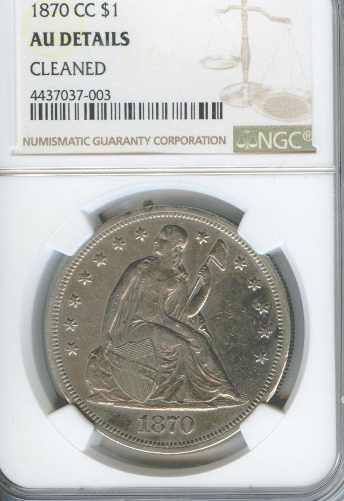 1870-CC (CARSON CITY) SEATED LIB. DOLLAR. NGC AU DETAILS MINTAGE: 11,758  RARE