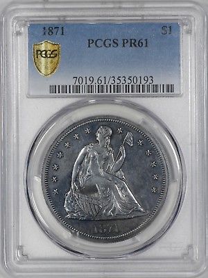 1871 SEATED LIBERTY DOLLAR $1 PCGS CERTIFIED PR61 PROOF UNCIRCULATED (193)