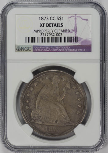 1873-CC $1 Seated Liberty - NGC Genuine XF Details Rare Coin