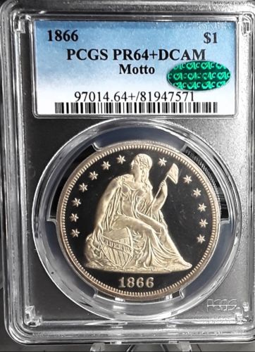 1866 $1 PROOF SEATED LIBERTY DOLLAR PCGS & CAC PR64+DCAM!!! WOWWW!!