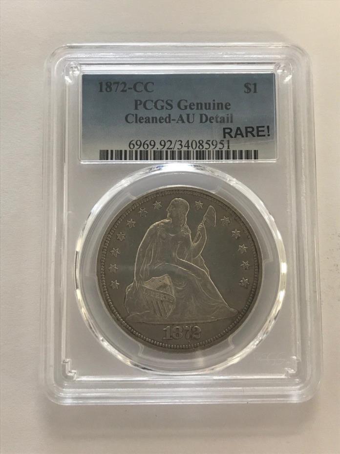 Rare 1872-CC Silver Seated Liberty Dollar PCGS Genuine Cleaned AU Details
