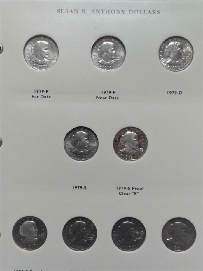 Susan B.Anthony Dollars Complete Set in a Littleton Album 18 coins 1979-1999 BU.