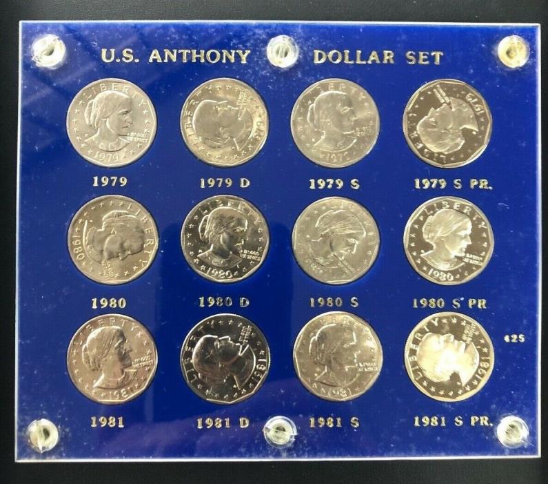 1979-1981 U.S. Susan B. Anthony Dollar Set UNC & Proof, Capitol Plastic Holder