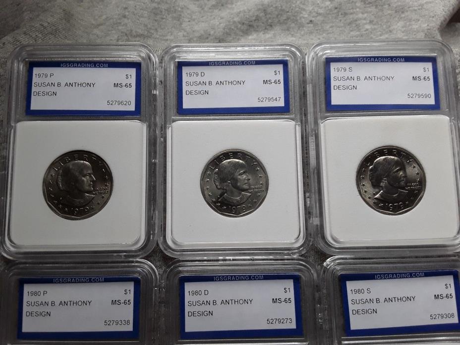 1979 - 1999 P,D,S SUSAN B ANTHONY $1 WITH 1979P NEAR RIM VERIETY 12 COIN SET