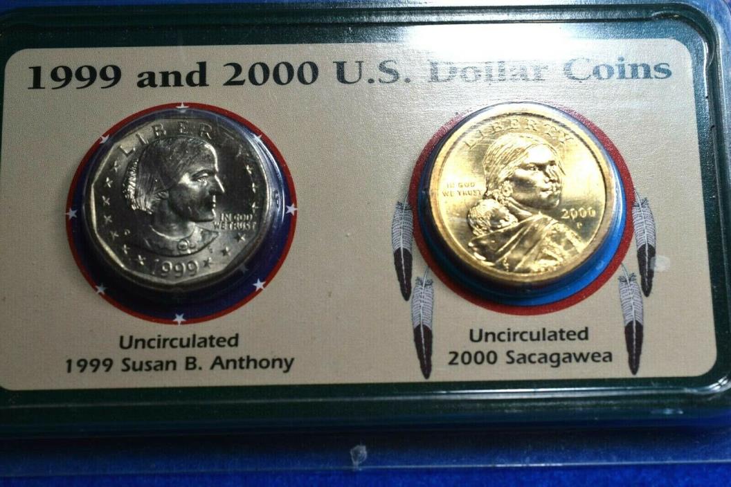 NICKEL/CLAD UNCIRULATED 1999  SUSAN ANTHONY DOLLAR & 2000 SACAGAWEA DOLLAR