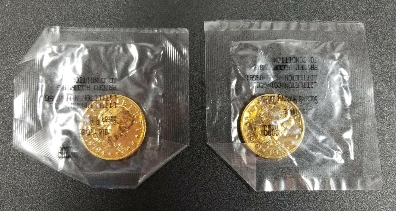 Lot of 2 - 1979 S Gold Plated Susan B Anthony Dollar - Littleton Coin Co. Sealed