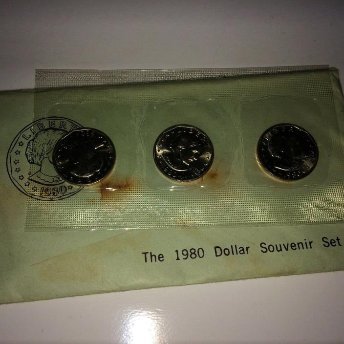 1980 US Mint Susan B. Anthony Dollar 3 Coin Souvenir Set