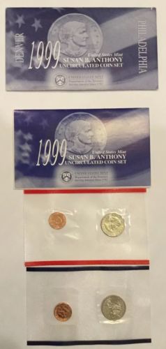 Susan B. Anthony Uncirculated Coin Set 1999 US Mint Denver Philadelphia Sealed