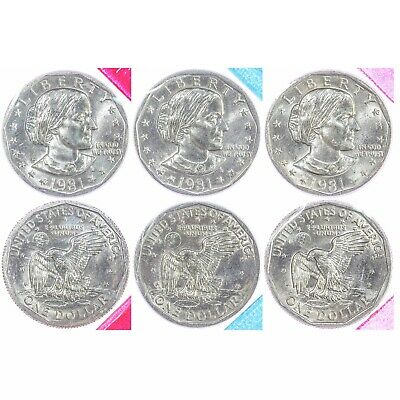 1981 P D S Susan B Anthony BU Dollars US Mint Cello 3 Coin Set