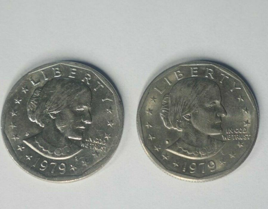 Lot of 2 Susan B Anthony Dollar $1 Coins From Hoard  **FREE SHIPPING**