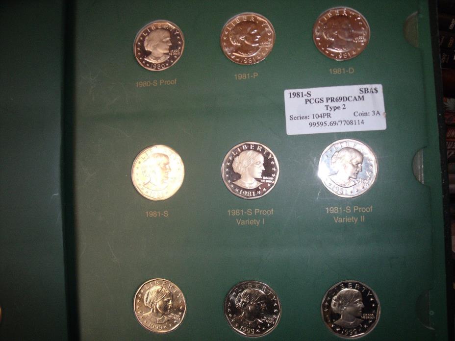 susan b anthony complete album with all coins and type1&2s 18 coins total