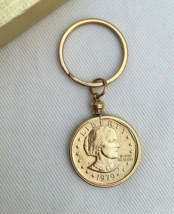 Susan B. Anthony Dollar 1979 P 24k Gold Plated Coin Bezel Holder & Jump Ring