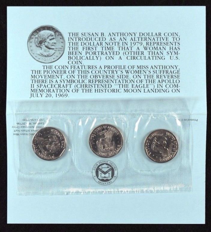 1980 Susan B. Anthony Dollar Souvenir Set w/ Three Dollar Coins