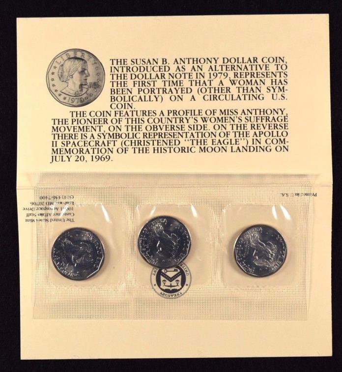 1979 Susan B. Anthony Dollar Souvenir Set w/ Three Dollar Coins