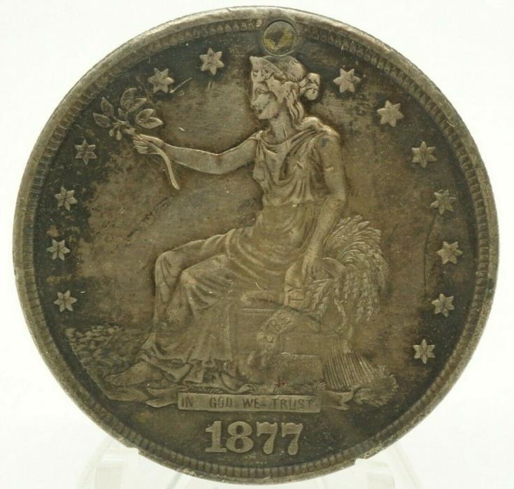 1877 S Trade Dollar Nice Detail XF+ Plugged / Great Coin See Photos!