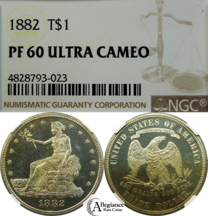 1882 T$1 Proof Trade Dollar NGC PF60 UC Ultra Cameo Pop 1 pr60 dcam deep cam $1