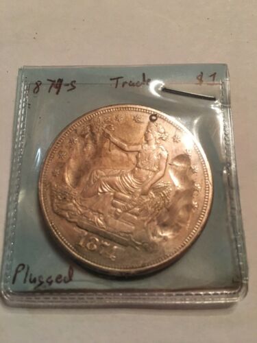 1874 S $1 Trade Dollar About Uncirculated AU Chop Marked / Plugged